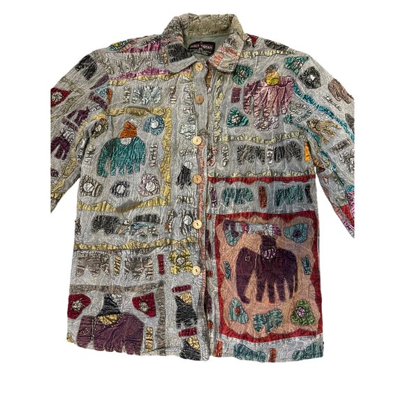 Sacred Threads Hippie Boho Multicolor 3D Patchwork Button Up Jacket  Size S/M - Picture 2 of 11